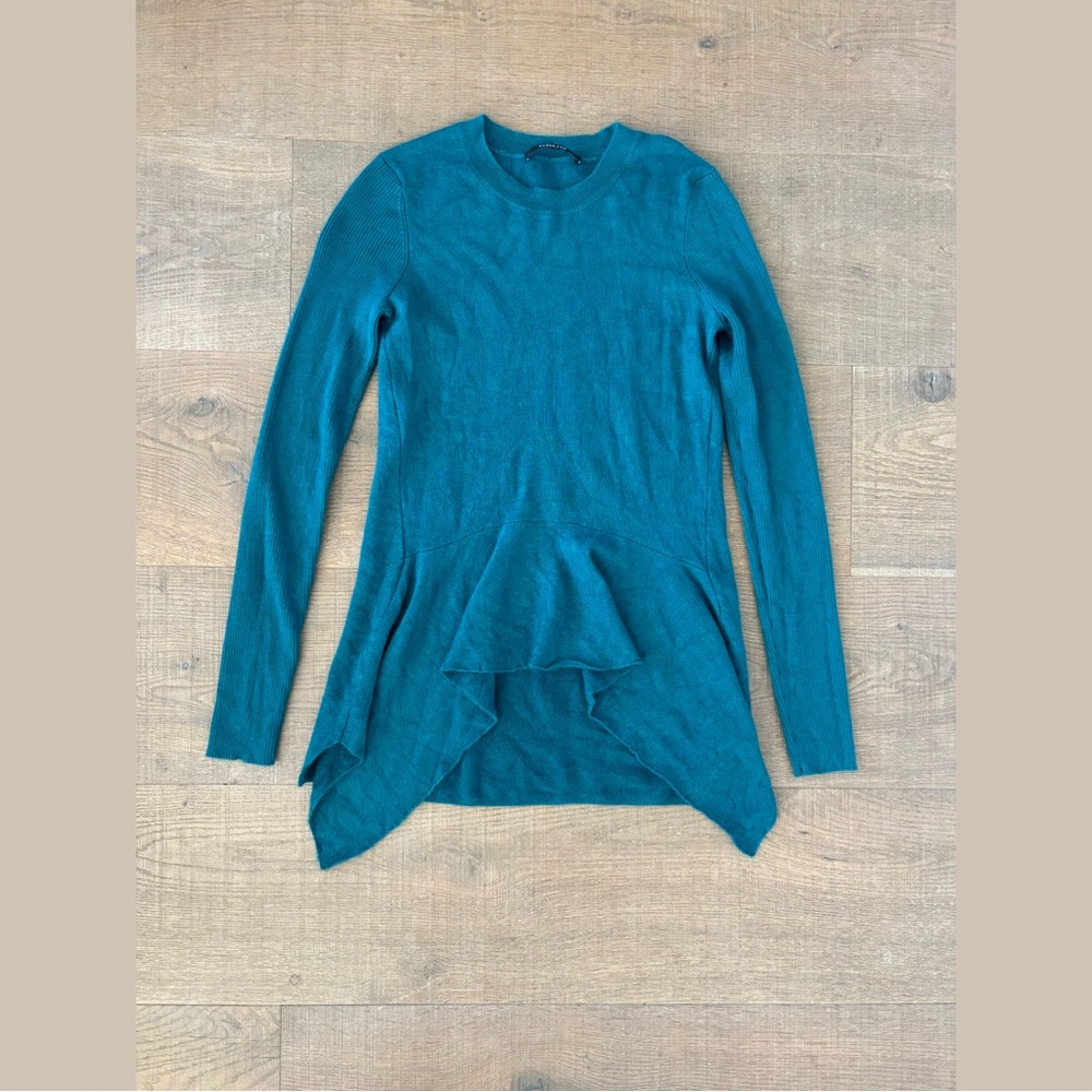 derek lam blue long sleeve draped peplum sweater pullover